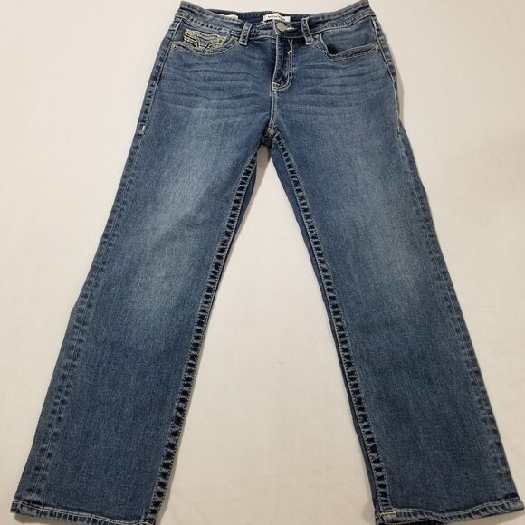Vigoss Jeans Womens 10 Crop Straight High Rise Capri Medium Wash Stars - Picture 11 of 11